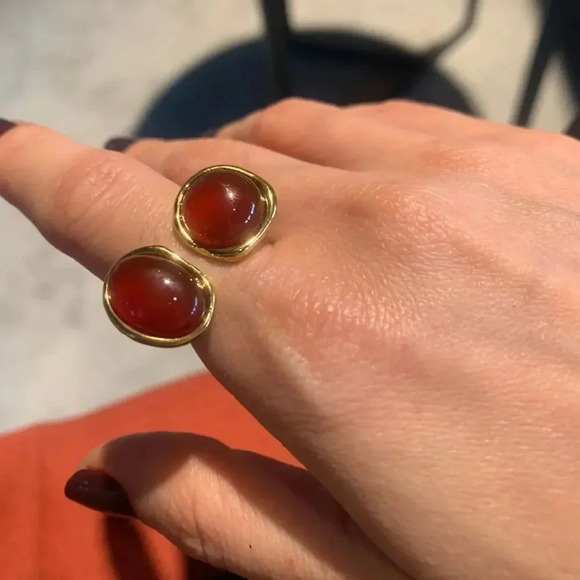 Amalfi Red Agate 18K Gold Stainless Steel Waterproof Gold Natural Stone 7 Ring - Picture 6 of 15